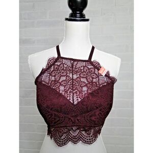 Victorias Secret PINK Lace Padded Push Up Halter High Neck Bralette Bra Purple M